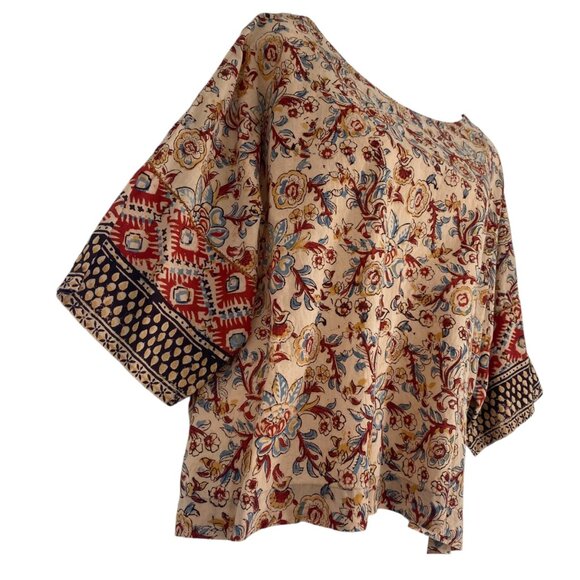 Pure Jill Womens Petite M Floral Print Boho Top 100% Organic Cotton Boxy Dolman - Picture 4 of 13